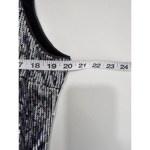 White House Black Market Blue Dress Size L Silver Sequins Party NYE Mini Dress‎ - Picture 6 of 11